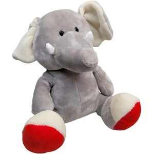 Animal Adventure Stuffed Elephant Plush Zoo Nursery Toy Gray White Red Feet 2017